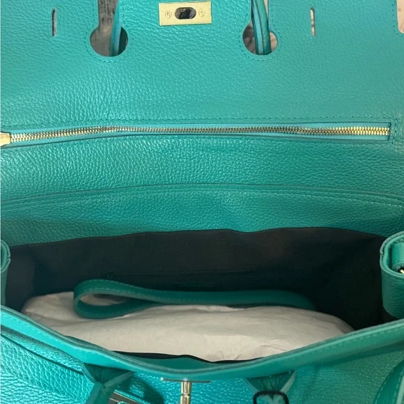 MadBag BIRKIMAD 40 Structured Italian Leather Tote – Teal NWT - Picture 9 of 14